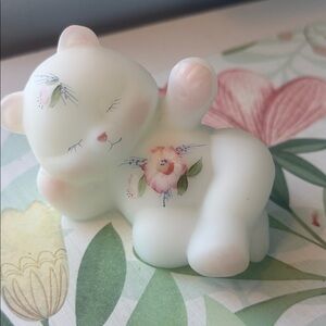 Fenton Satin Bear Figurine - White with Pastel Flowers